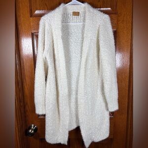 POL Large Open Cardigan Sweater Ivory Popcorn Knit